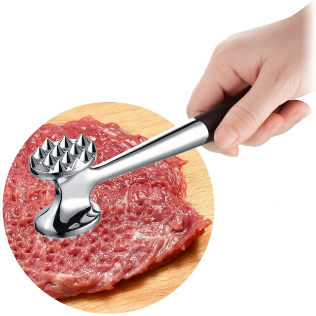 Heavy Duty Meat Tenderizer, Double Sided Meat Mallet & Pounder Tool, Rust Proof Zinc Alloy Kitchen Hammer with Ergonomic Rubber Handle for Tenderizing Steak, Beef, Chicken, Pork