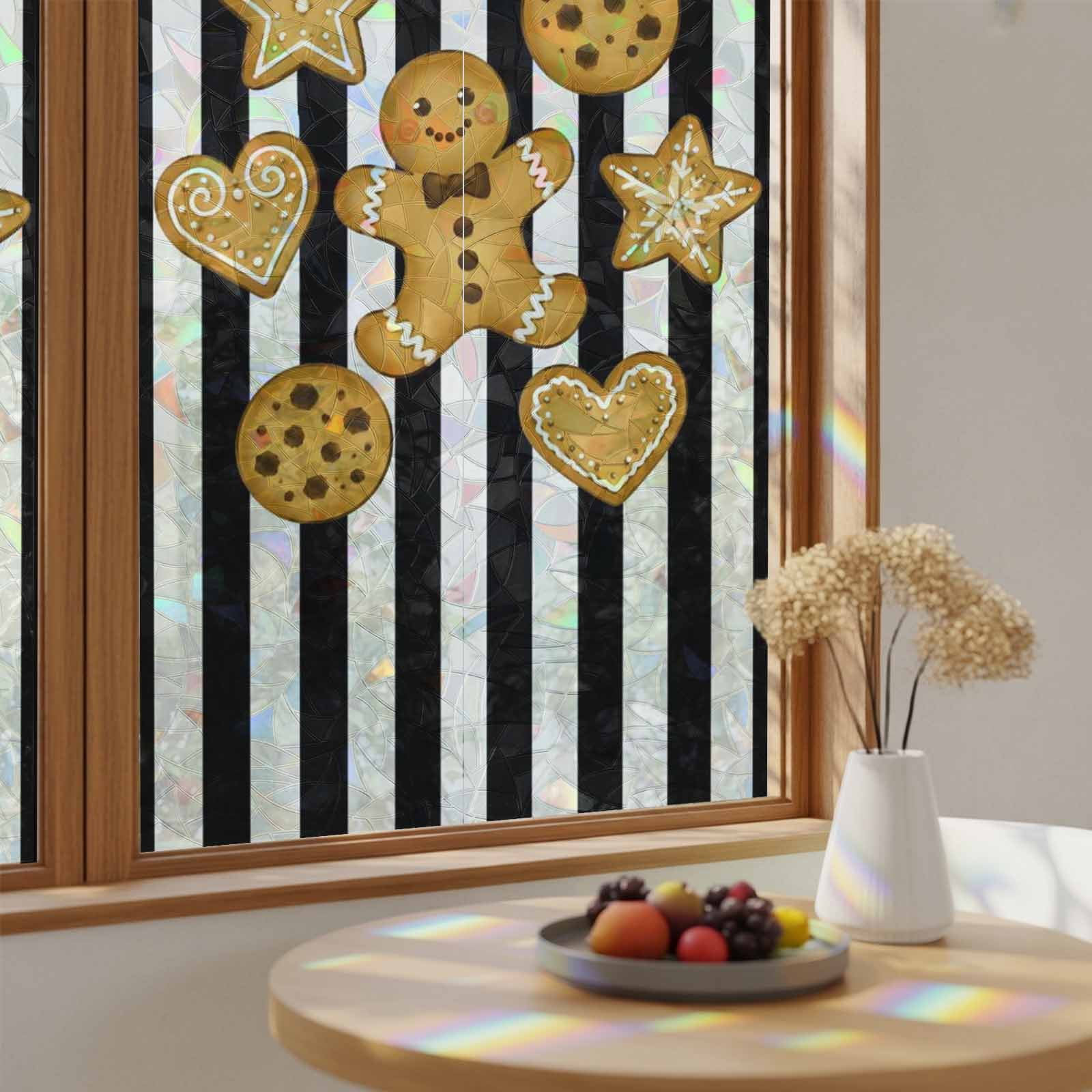 Rainbow Window Privacy Film Christmas Man Stain Glass Window Film for Glass Door Sticker Static Cling Heat Blocking Winter Xmas Black Striped Sunroof Decal for Car Home Bathroom Decor 19.6 x39.3