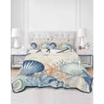 thumbnail image 2 of Twin Quilt Bedding Set, Navy Blue Coastal Reversible Summer Quilt 3 Pieces, Shell Starfish Coral Nautical Beige Ocean Lightweight Bedspreads Coverlets with 2 Pillow Shams for All Seasons, 2 of 5