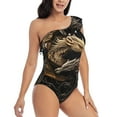 thumbnail image 3 of Gukieu Vintage Metal Dragon Print One-shoulder Ruffled One-piece Swimsuit with Removable Chest Pads and Tummy-control Swimsuit for Women-X-Large, 3 of 6