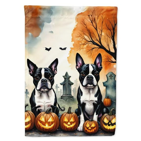 15.5 x 11.25 in. Unisex Boston Terrier Spooky Halloween Garden Flag