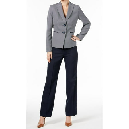 Le Suit NEW Navy Blue White Womens Size 12 Tweed Two-Button Pant Suit ...