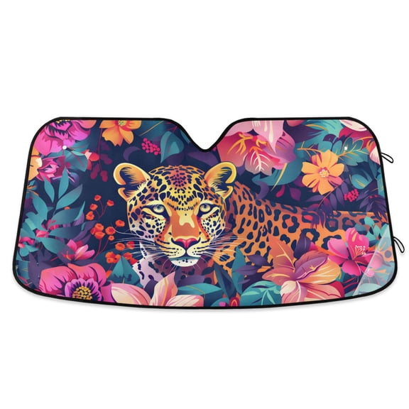 Flower and Leopard Car Windshield Sun Shade Foldable Car Front Window Visor Heat and UV Protection 57x31.5