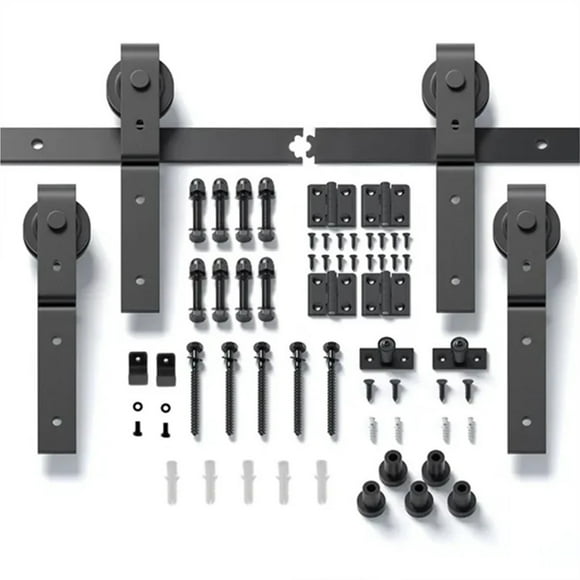 72" Bi-Folding Sliding Barn Door Hardware Kit For 4 Doors Smoothly Quietly Black Track J Shape Roller ,Easy Install