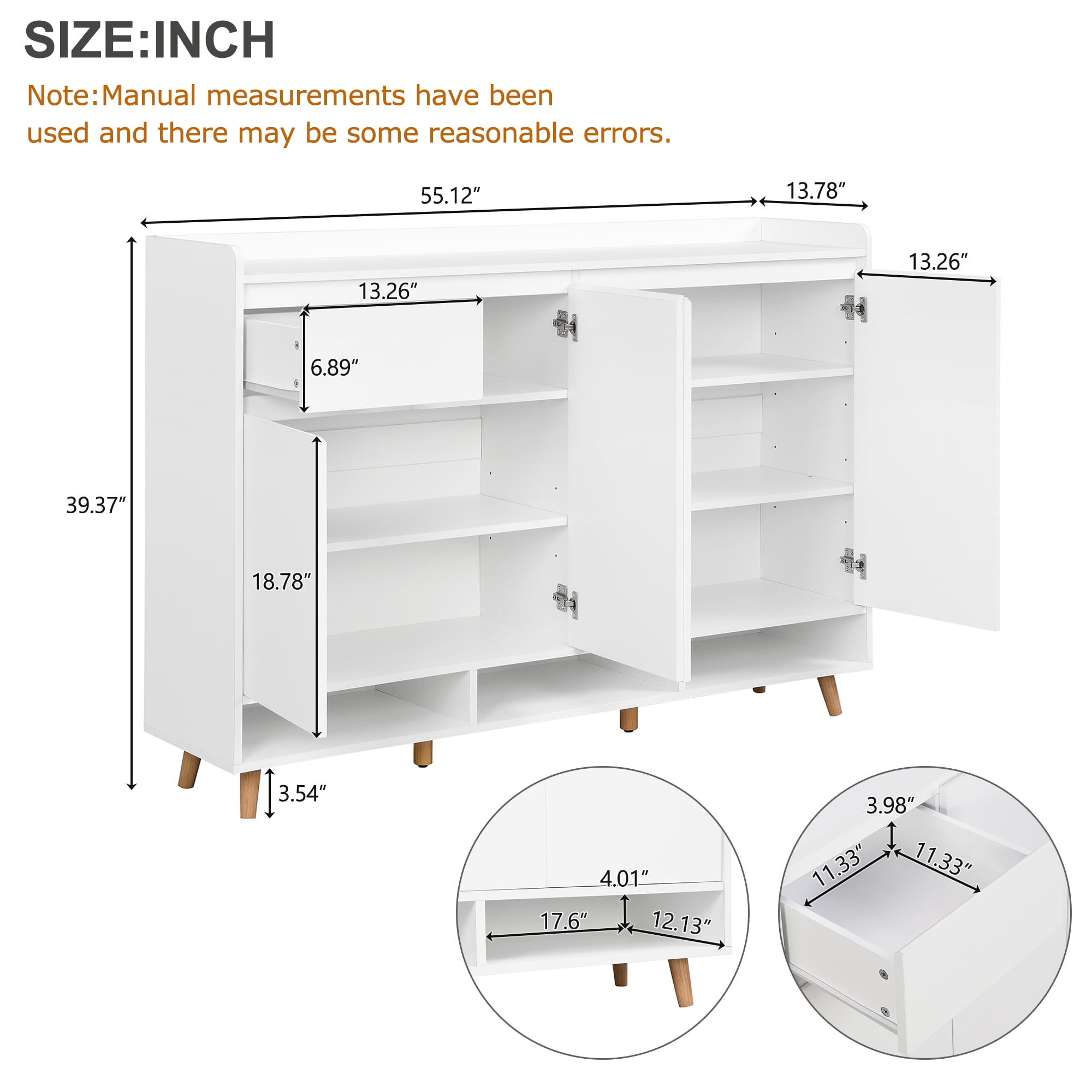 Aukfa Shoe Cabinet, Freestanding Shoes Organizer Cabinet with Adjustable Shelves for Entryway, White