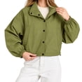 thumbnail image 2 of Women's Cropped Jackets Lightweight Windbreaker Mock Neck Jackets Snap Button Long Sleeve Casual Fall Winter Outerwear Coat,Green,M, 2 of 5