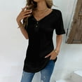 thumbnail image 5 of Short Sleeve Blouse Pure Color V Neckline Casual Fitted Short Sleeve Blouse for Lady Girl Summer Black L, 5 of 8