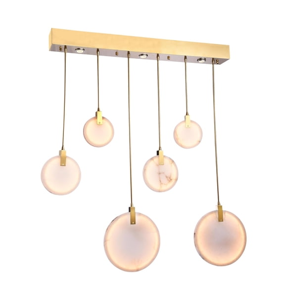 Bethel a Gold Stainless Steel Rectangular Frame LED Chandelier with Spanish Marble Hanging Pendants