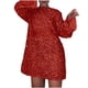 thumbnail image 1 of Vestido corto holgado con lentejuelas, cuello redondo y manga larga para mujer, otoño-invierno - Casual, sexy y oversize, 1 of 6