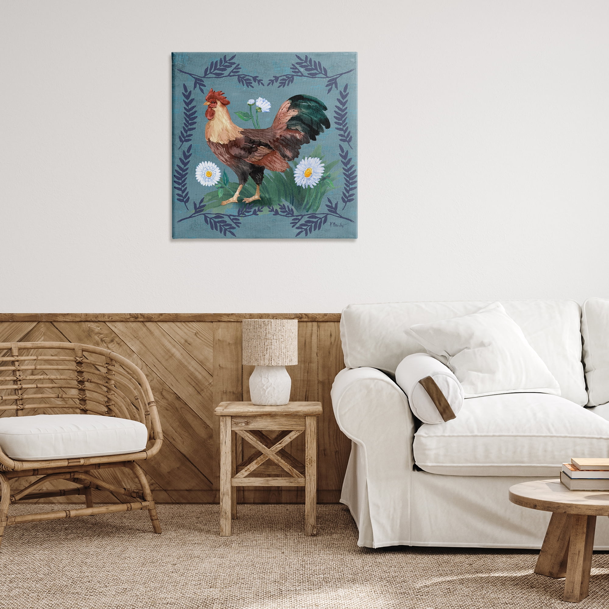 Stupell Industries Rooster & Fern Trim Animals & Insects Painting Gallery Wrapped Canvas Art Print Wall Art, 30 x 30