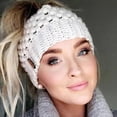 thumbnail image 3 of Tuque pour Femmes Queue de Cheval Chignon Haut Désordonné Bonnet Tricoté d'Hiver Troué Ample, 3 of 5