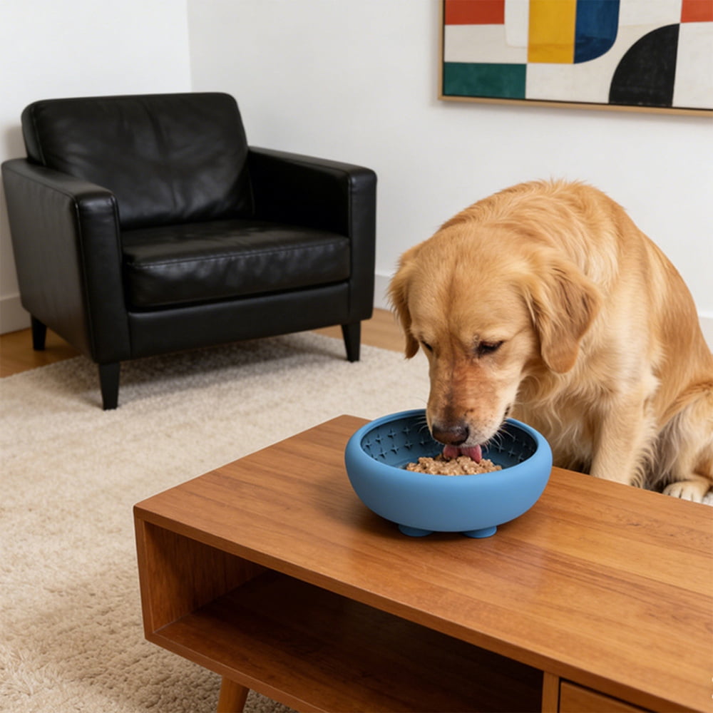 Ksruee Dog Slow Feeder Silicone Non-Slip Pet Dishes with Strong Suction Cup Dog Puzzle Feeder for Puppy Medium Pet Drinking Eating Water Standing Camping Car Home Outdoor Indoor Yard