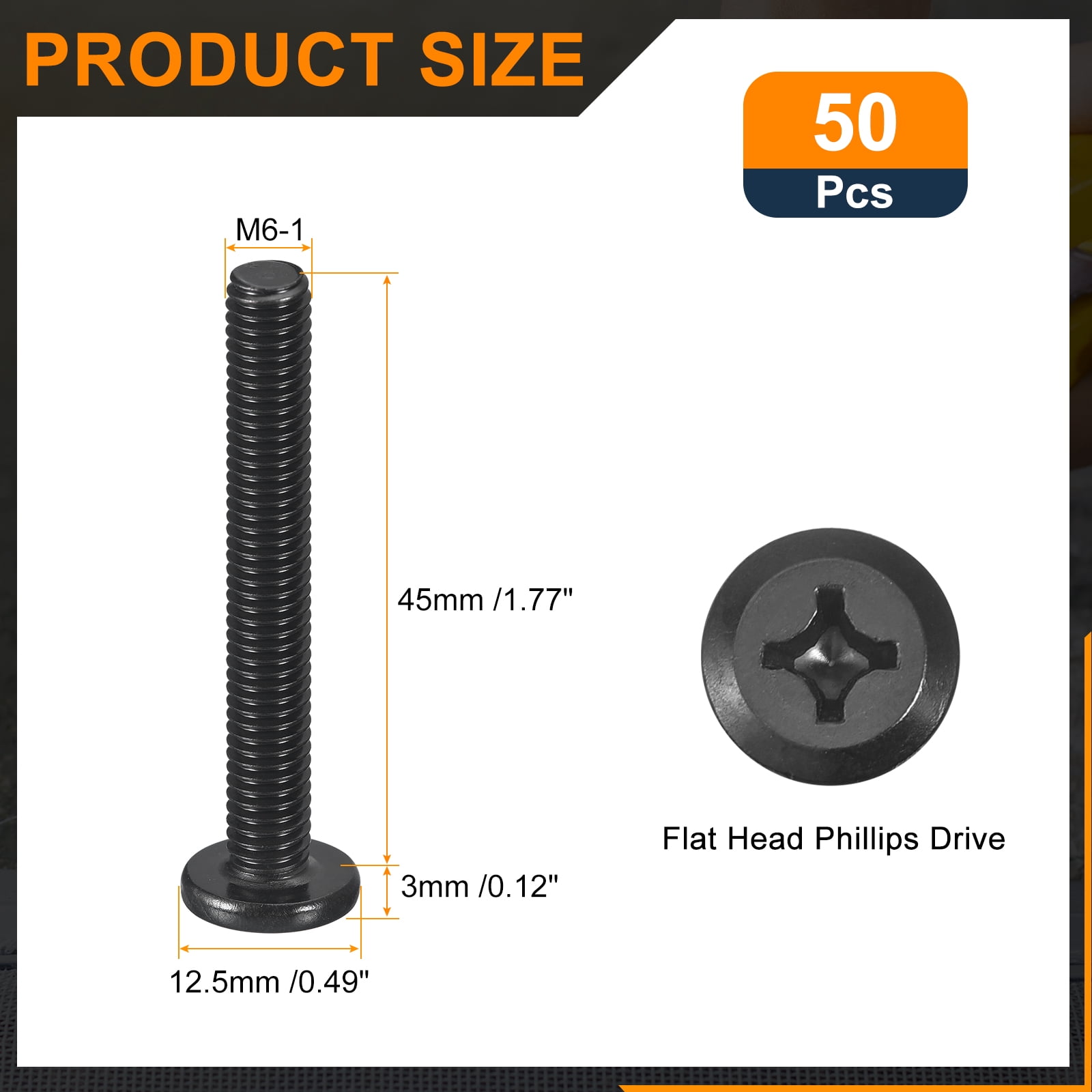 50Pack M6-1.0 x 45mm Flat Round Head Machine Screws, Phillips Drive Fastener