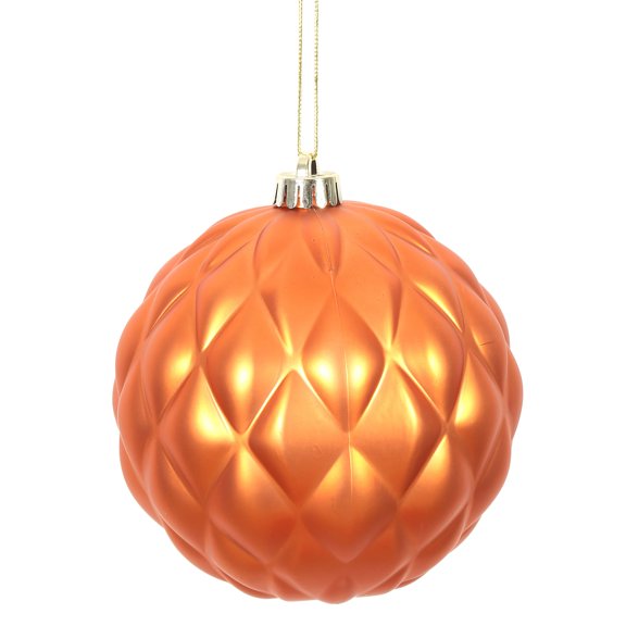 Vickerman 6" Burnished Orange Matte Round Pine Cone Ornament, with drilled and wired caps. Comes 4 per Bag.