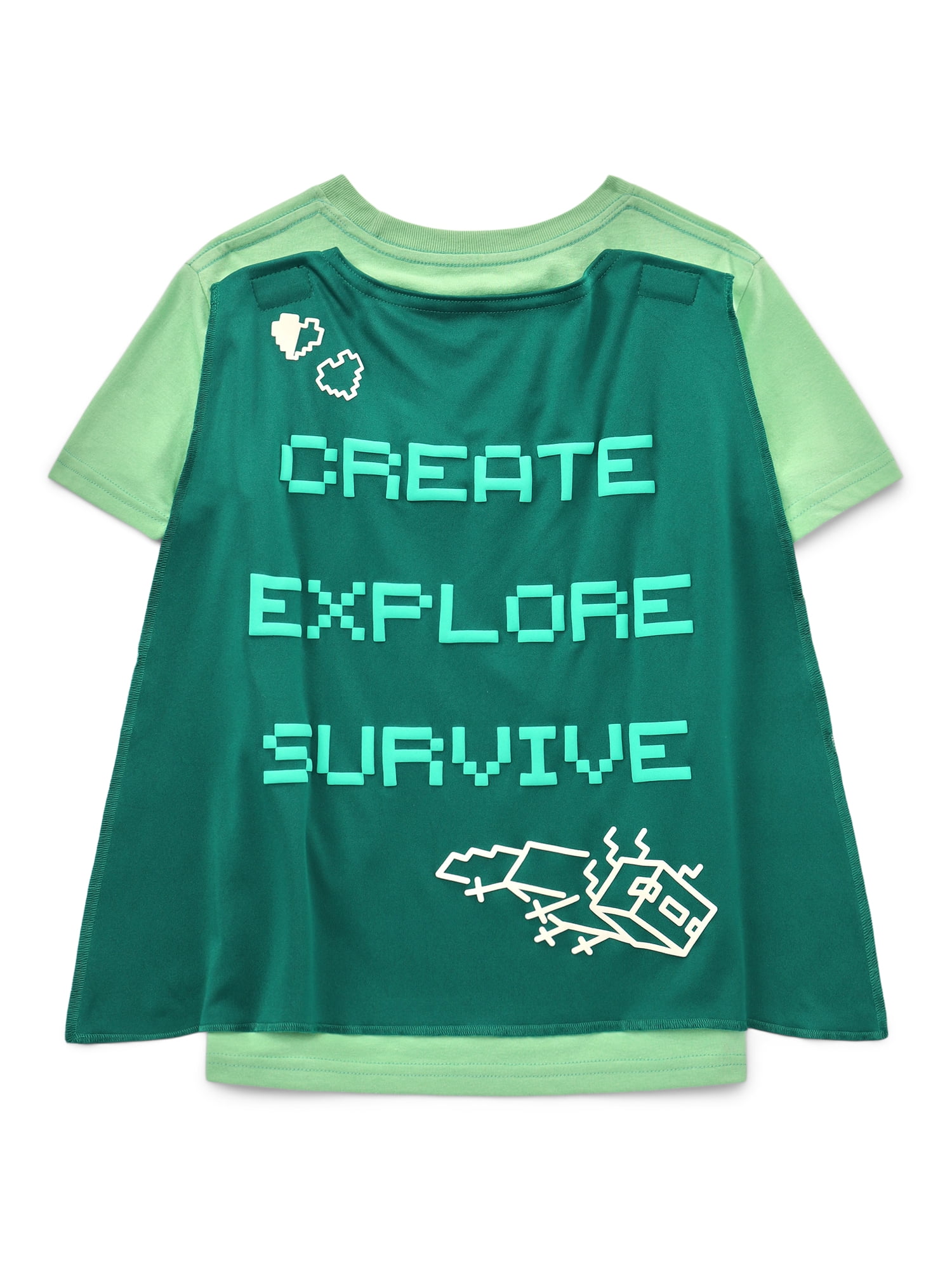 Minecraft Boys Costume Cape Short Sleeve T-Shirt, Sizes XS-2XL