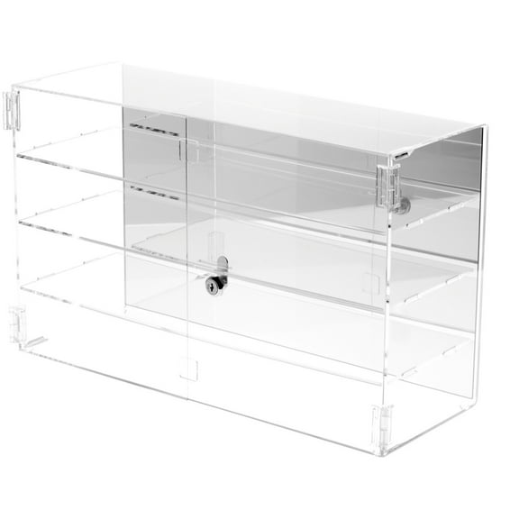 Plymor Clear Acrylic Rectangular Locking Display Case, 3 Shelves (Mirrored), 13" H x 21" W x 7.5" D