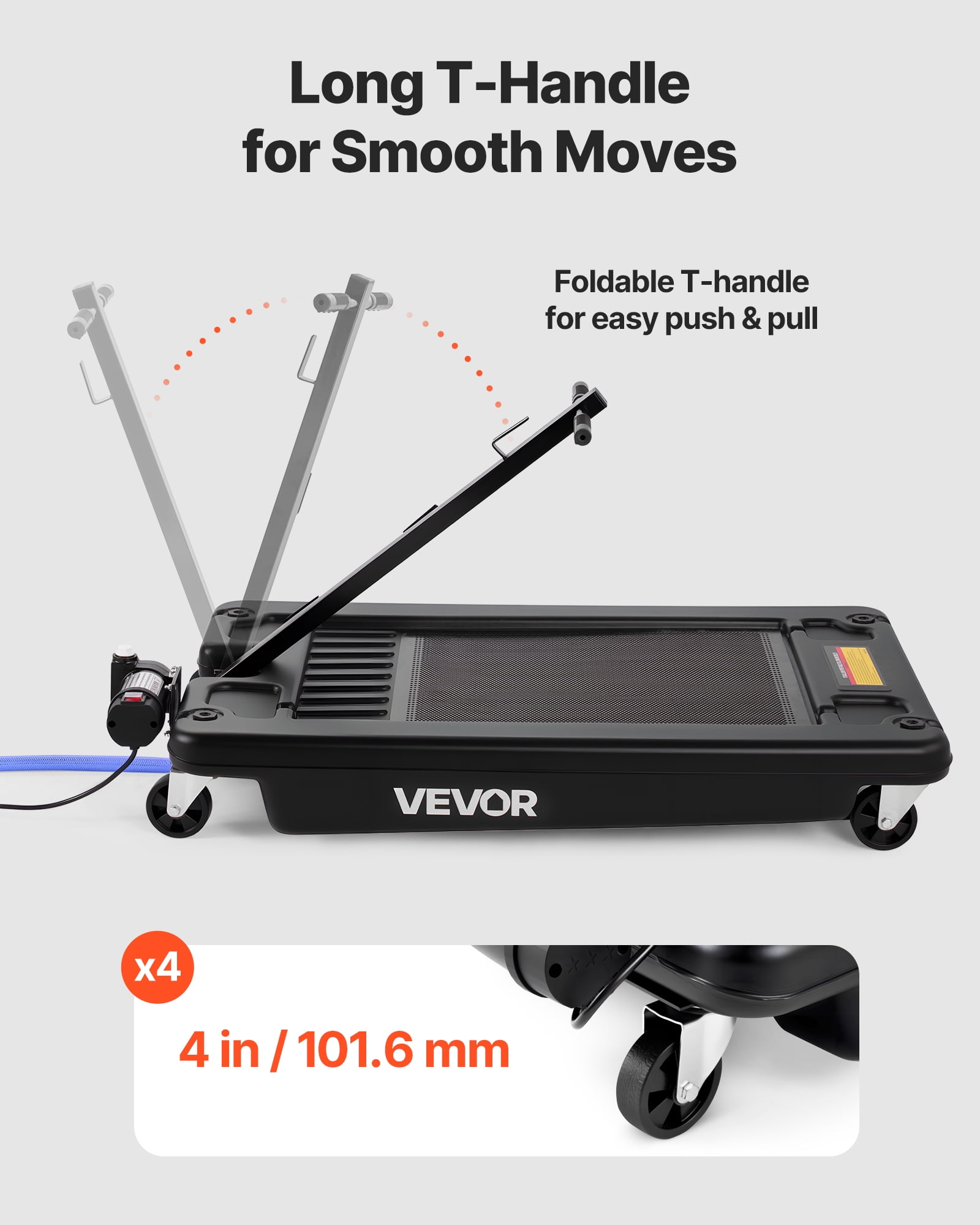VEVOR Low Profile Oil Drain Pan, 17 Gallon Capacity, Rolling Oil Drain Pan with Electric Pump, 7.2 ft Hose & T Folding Handle, Leak-proof & Corrosion-resistant, Fit for Cars, SUVs, Trucks, ATVs,Black