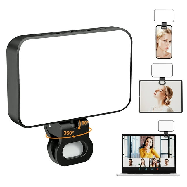 Cshidworld Luz Laptop para Selfies, Luz de Relleno para Video con Clip Recargable 2000mAh CRI 95, 3 Modos de Luz y 10 Niveles de Luz para Teléfono Móvil iPhone Cámara Web Laptop Maquillaje de Fotos