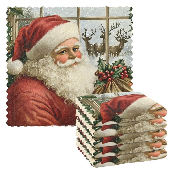 Funny Christmas Card Kitchen Cloth Dish Towels for Drying Washing Absorbent Dish Rags 6 Pack