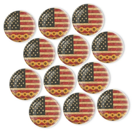

Strong Refrigerator Magnet Fridge Sticker Retro American Flag With Sunflowers 12Pcs Beautiful Photo Decorative Magnet Set Small Round Crystal Glass Craftwork for Refrigerator Decor