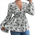 thumbnail image 2 of Blusa con Estampado Floral para Mujer, Larga, Estilo Babydoll, Escote en V Profundo, Peplum Negro XXL, 2 of 9