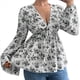 thumbnail image 2 of Blusa con Estampado Floral para Mujer, Larga, Estilo Babydoll, Escote en V Profundo, Peplum Negro XXL, 2 of 9