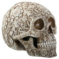 SUMMIT COLLECTION Day of The Dead 8 Inch White and Light Brown Colored Floral Human Skull Collectible