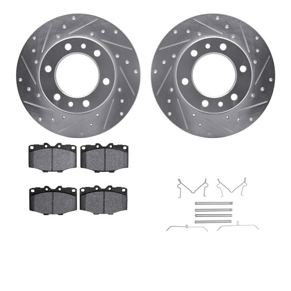 Dynamic Friction Company Front Brake Rotors-Drilled and Slotted-Silver with 5000 Advanced Brake Pads includes Hardware 7512-76011