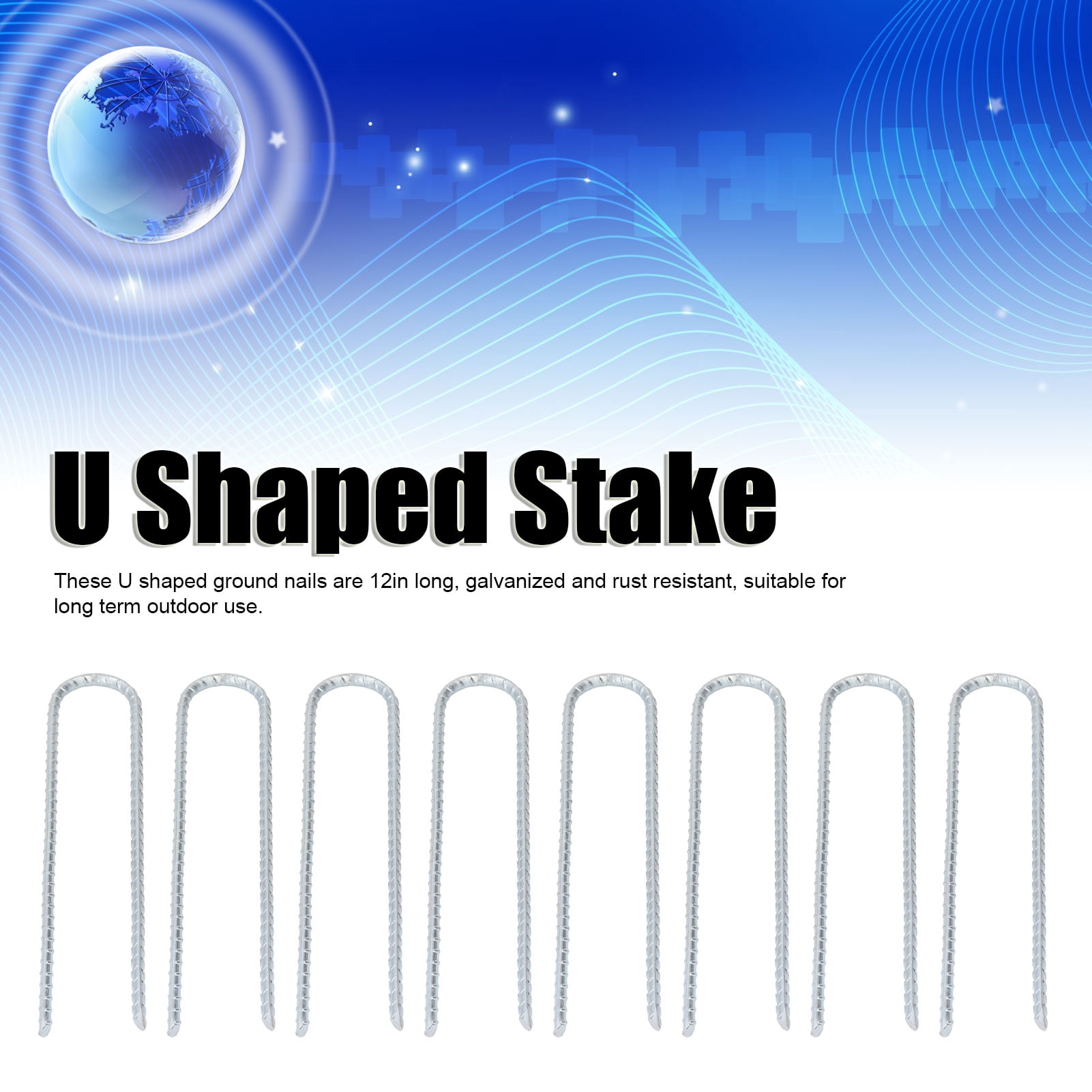 U Shaped Stake Hook, Ground Anchor 30Pcs Metal 12in Support Multipurpose Rustproof  For Tent