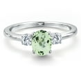 thumbnail image 3 of Gem Stone King 14K White Gold Green Prasiolite and Moissanite Engagement Ring for Women | 0.95 Cttw | Oval 7X5MM | Gemstone Birthstone | Size 5, 3 of 6
