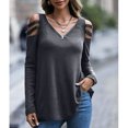 thumbnail image 4 of Mujer Manga Larga Top Cuello En V Cremallera Hombro Frío Color Puro Tipo Suelto Camiseta Casual Gris Oscuro L, 4 of 6