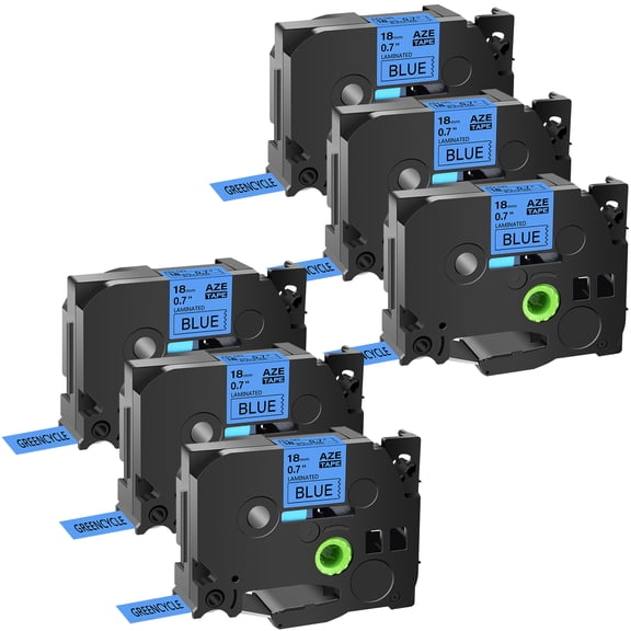 GREENCYCLE 6PK Compatible for Brother P-touch Black on Blue 18mm TZ TZe TZe-541 TZ-541 TZe541 TZ541 Laminated Label Tape