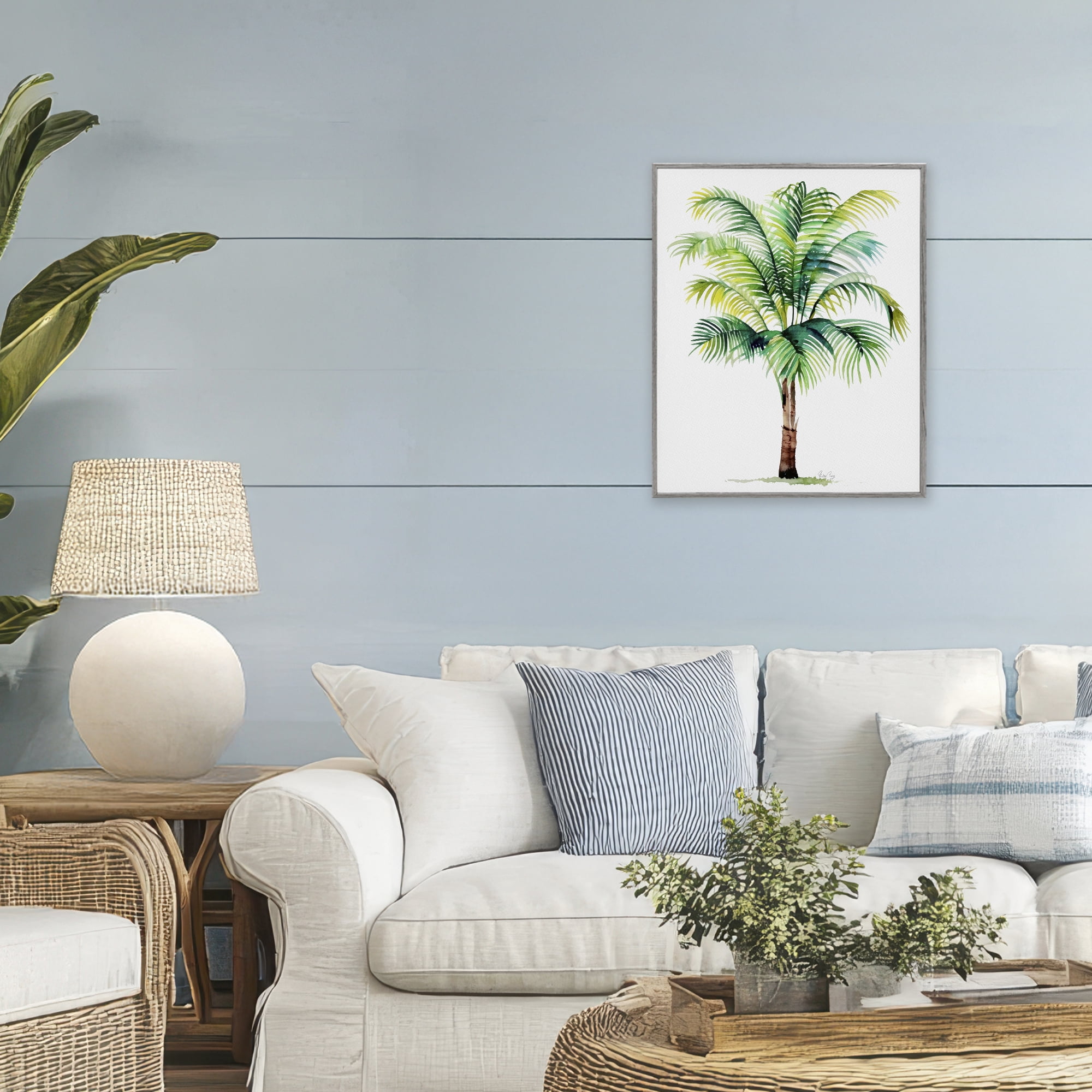 Stupell Industries Breezy Fronds Palm Gray Framed Giclee Art, design by Shelly Craig