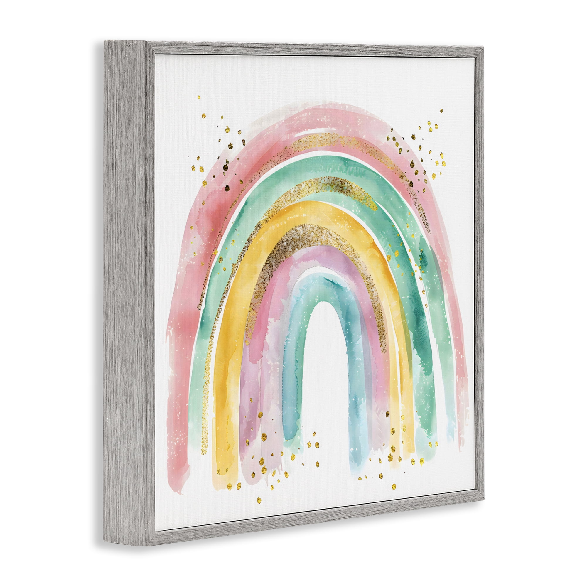 Stupell Industries Pastel Rainbow with Gold Accents Gray Framed Giclee Art, design by Creative Studio