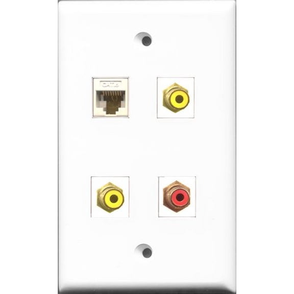 RiteAV 1 Port RCA Red 2 Port RCA Yellow and 1 Port Cat6 Ethernet White Wall Plate