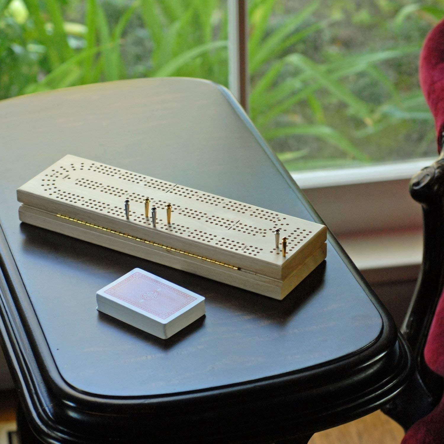 WE Games Wooden Travel Cribbage Board Game Set, Continuous 3 Track for 2-3 Players