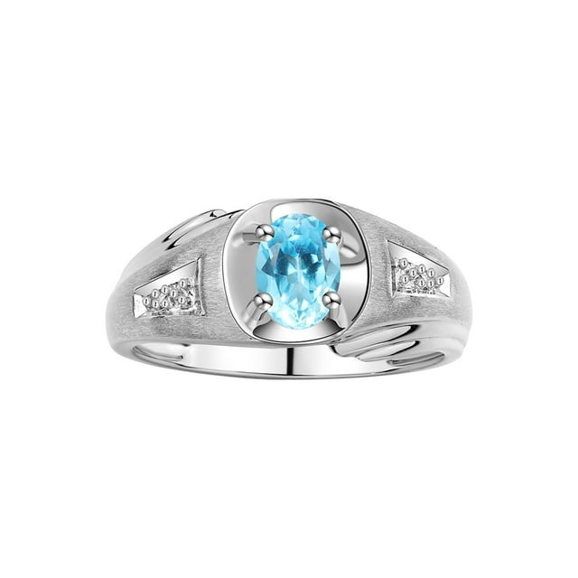 RYLOS Men's Rings Sterling Silver Rings Classic Designer Style 8X6MM Oval Gemstone & Diamond Ring Blue Topaz December Birthstone Rings For Men, Size 10