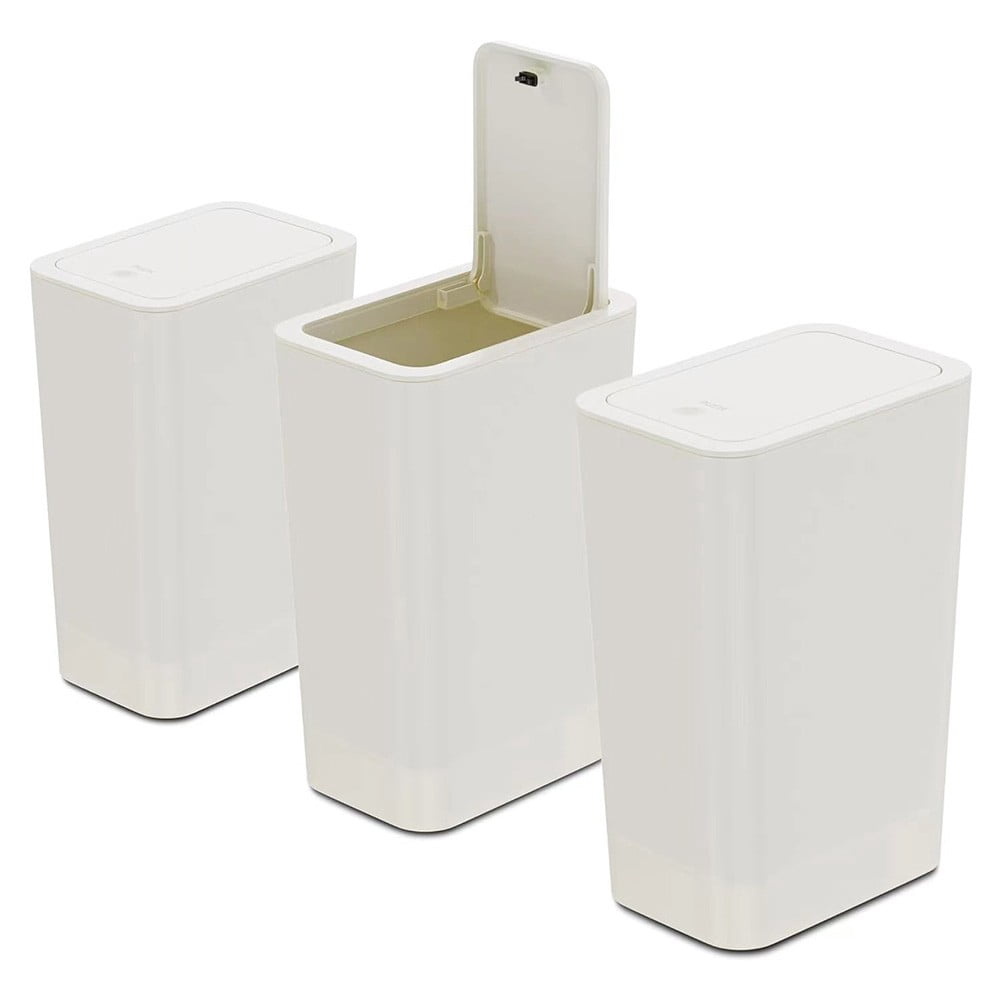 Poubelle Avec Couvercle à Pression - Carrée Blanc Crème 15L - Polypropylène - Idéale Cuisine, Salle De Bain & Chambre