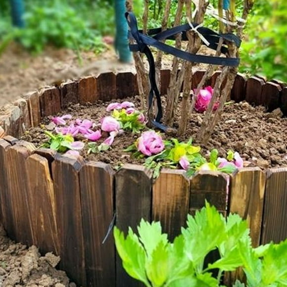 HEALEEP Bordure de Pelouse de Jardin Clôture Café Bois Protéger Pierres 1 Ensemble