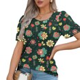thumbnail image 4 of Camiseta de Cuello Redondo de Impresión Floral Casual de Manga Corta de las Mujeres, Blusa de Verano de Moda Ligera para el Día Y la Fiesta, 4 of 9