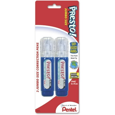 Pentel Presto! Jumbo Correction Pens Fine Point Metal Tip 12 ml/0.4 fl.oz. 2-Pack, White