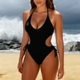 thumbnail image 5 of Womens Sexy One Piece Swimsuit Cut Out Slimming One Shoulder Bathing Suit Thong Monokinis Swimwear (L, Black #A), 5 of 5