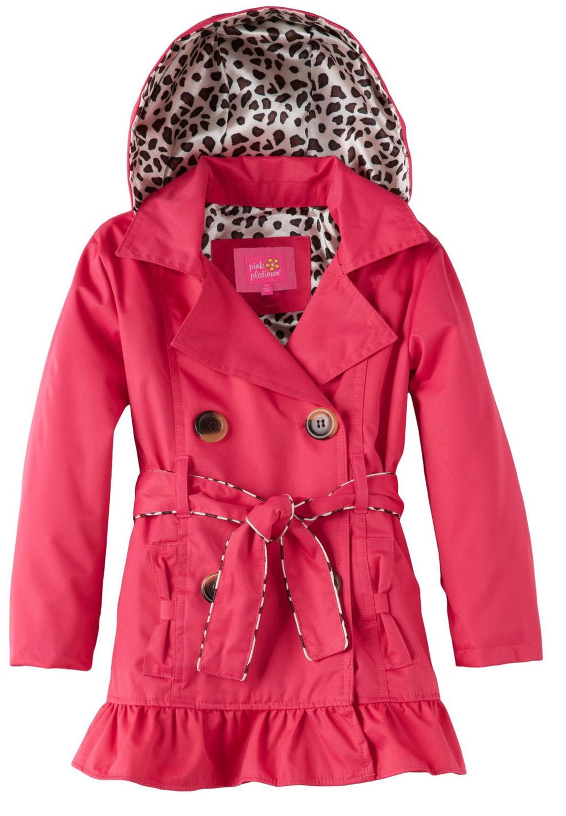 Pink Platinum Big Girls Leopard Lining Trench Raincoat Jacket