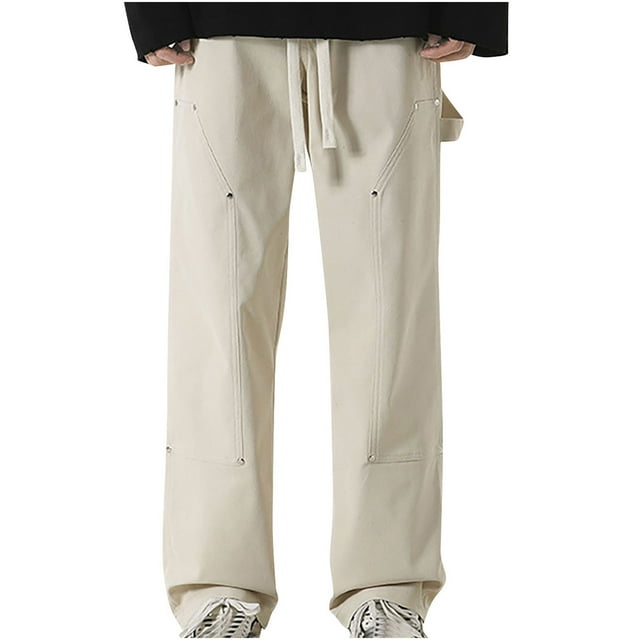 RXIRUCGD Men's Summer Pocket Drawstring Casual Pocket Pants, Beige, Size: 3XL