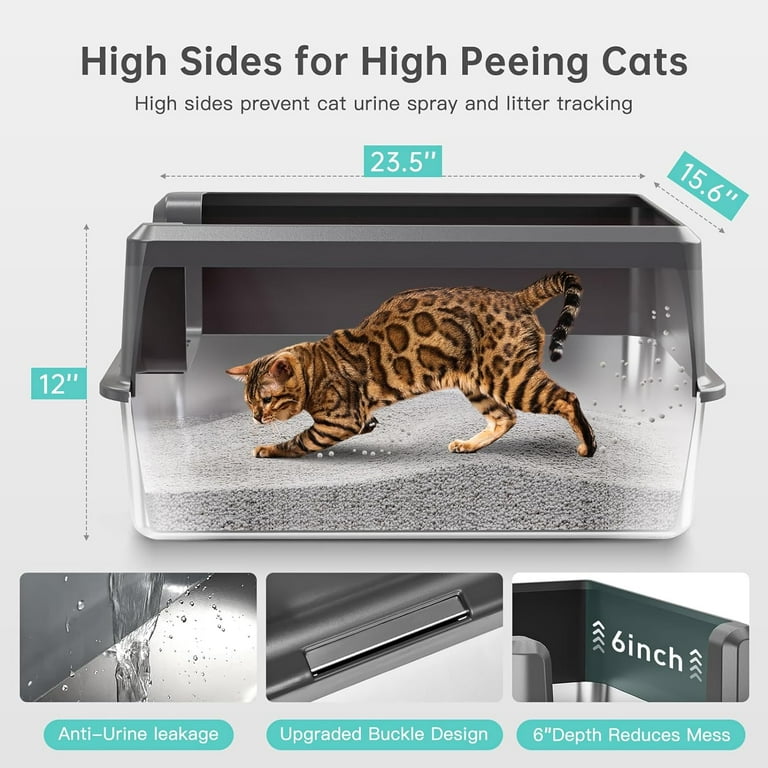 Enclosed Stainless Steel Cat Litter Box with Lid XL Extra Large Litter Box for Big Cats Metal Litter Box High Sided Never Absorbs Odors Anti Urine Leakage Easy Cleaning Include Scoop Walmart