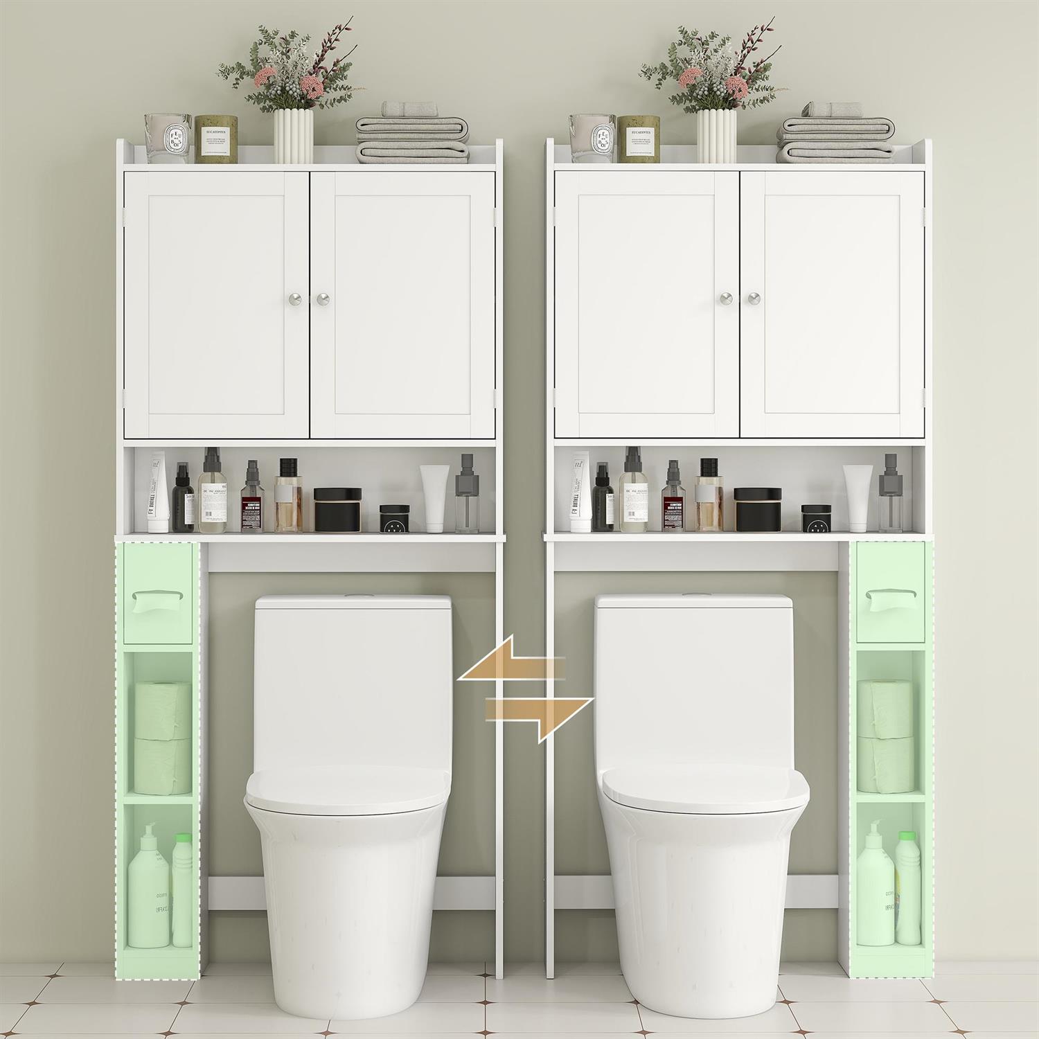 Demi Bonn 66" Modern Over Toilet Storage Cabinet, 2 Doors Commode Storage with Toilet Paper Holder for Compact Bathrooms, White