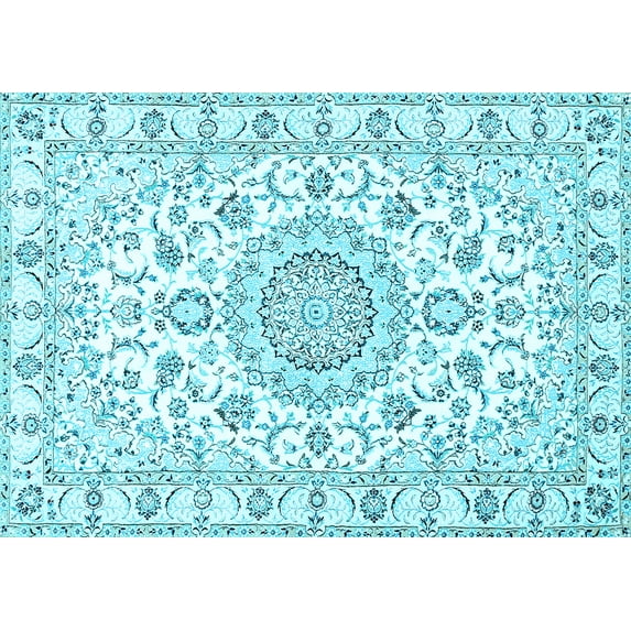 Ahgly Company Indoor Rectangle Medallion Light Blue Traditional Area Rugs, 2' x 5'
