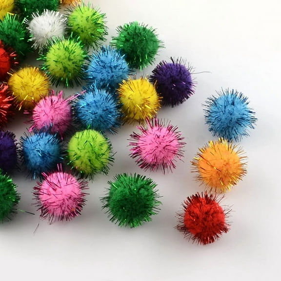 1Bag Handmade DIY Doll Craft Pom Pom Yarn Pom Pom Balls with Metallic Cord Mixed Color 15mm 1000pcs/bag
