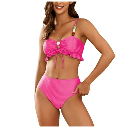 CAICJ98 Bikini Sets for Women High Waisted Bikini Sets Sporty Two Piece Swimsuits Color Block Cheeky High Cut Bathing Suits Pink L