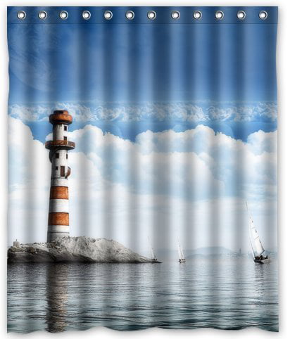 Lighthouse Sea Ocean Waterproof Shower Curtain Set Bathroom Decor w/Hooks 60X72" 